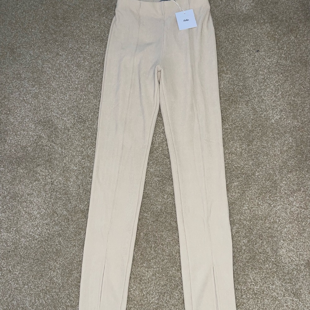 beige adika pants with slit on bottom